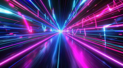 Fototapeta na wymiar An intense and colorful depiction of a neon speed light vortex, creating a visual sensation of warp speed with pink and blue hues. 