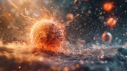 Immersive macro photography showcasing the intricate beauty of the immune response, with white blood cells launching a coordinated attack against invading bacteria - obrazy, fototapety, plakaty
