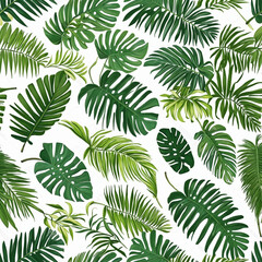 leaf palm, collection of green leaves pattern isolated on white background colorful background
