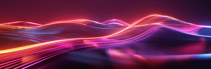 Graceful ribbons of neon light undulate in a mesmerizing pattern, glowing intensely against the deep cosmic backdrop.
