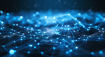 Abstract digital background with blue light connection lines and detailed network