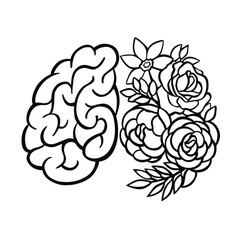 Outline, sketch mental health blooming brain vector
