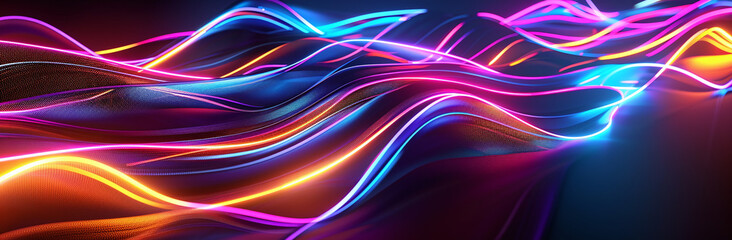 Vibrant Neon Waves Abstract on Dark Background
