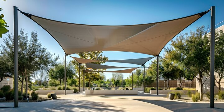 Innovative Shade Cover Solutions: Utilizing Large Pieces of Durable Fabric to Create Shaded Spaces. Concept Shade Cover Solutions, Large Fabric Pieces, Innovative Design, Durable Material