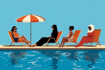 Arabian woman in burkini near the pool