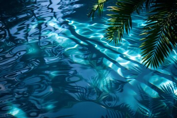 A palm tree reflected in a shimmering pool of water, creating a mesmerizing symphony of natures beauty and tranquility