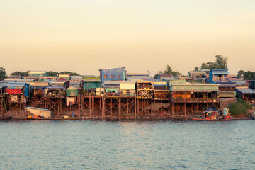 Sunset on Tonle Sap River, Mekong River in Phnom Penh City, Cambodia