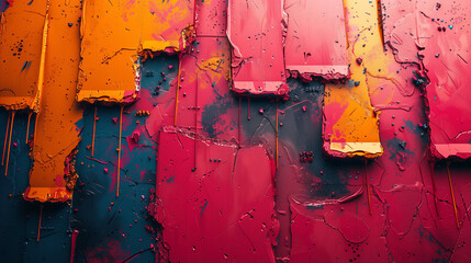 Yellow, pink and blue pastle colors dripping a wall down. AI Generated - obrazy, fototapety, plakaty