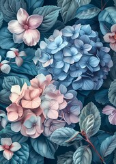 blue hydrangea flower painting , for invitation, greeting card background, wallpaper and wall art,