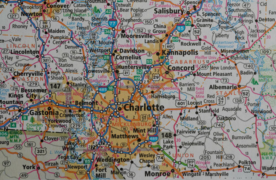 Map of Charlotte, North Carolina and the surrounding area