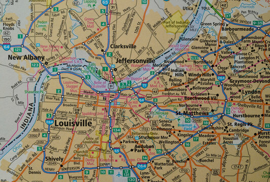 Map of Louisville, Kentucky including the famous Churchill Downs and the Louisville Slugger Museum.