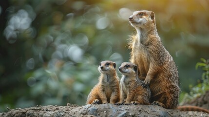 "Mongoose in a protective stance, encircled by a family, embodying the role of insurance services in safeguarding clients' well being."