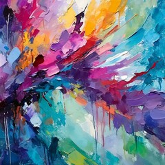 a captivating abstract painting featuring vibrant hues of purple and blue applied with thick, expressive paint strokes. Explore contrasting textures and color interactions to evoke a sense of drama an - obrazy, fototapety, plakaty