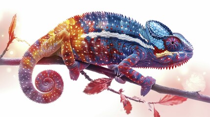 Obraz premium The chameleon's shifting hues symbolize the agility needed in adjusting marketing tactics to seasonal shifts.