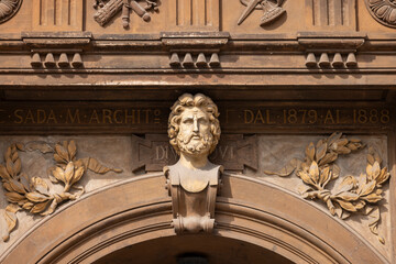 Detail of decorative facade of baroque Teatro Massimo Bellini, Catania, Sicily, Italy