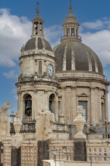 Fototapeta na wymiar Dome and bell tower of baroque Catania Cathedra, Catania, Sicily, Italy
