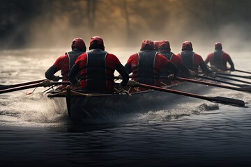 rowers on rowing boats with their backs