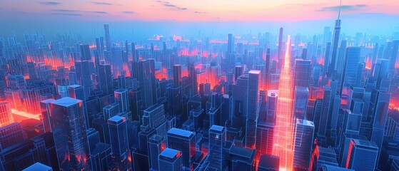 A breathtaking cityscape, where digital streams serve as the lifelines connecting the urban heartbeat , 3D illustration