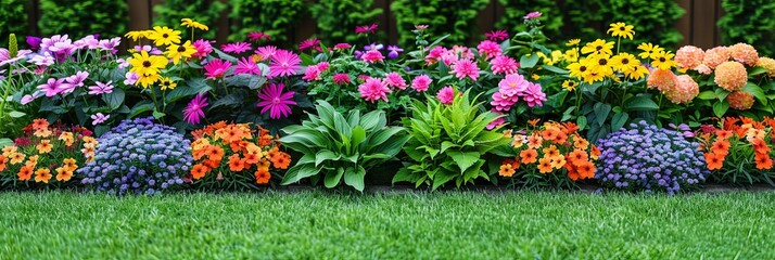 Obraz premium A vibrant garden bursting with a kaleidoscope of colorful flowers in full bloom, creating a spectacular display of natures beauty