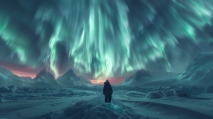 Aurora Borealis Over a Glacier: A mesmerizing display of the Northern Lights dancing over a glacier, creating an ethereal and otherworldly atmosphere.