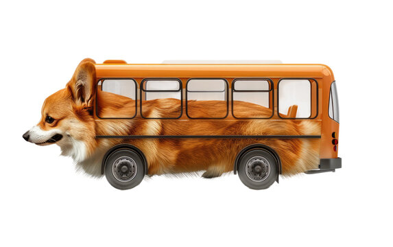 All Aboard the Corgi Bus with its Fluffy Fur Coat, Isolated on White Background, Generative Ai
