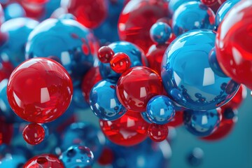 Red and blue spheres representing atoms, dynamically intertwining in a dance of molecular synergy , 3D illustration
