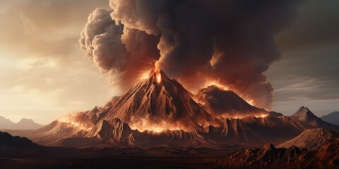 Witness a volcanic eruption: explosions, smoke, and rivers of lava. - obrazy, fototapety, plakaty