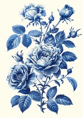 blue roses sketch branch, for invitation, greeting card background, wallpaper and wall art,
