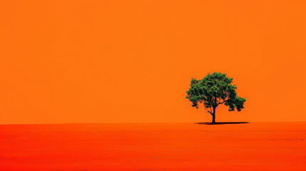 Orange background with a single tree. AI Generated
