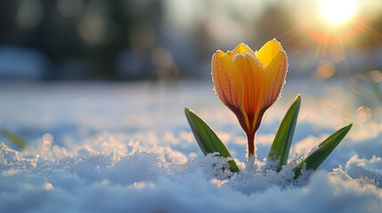 a flower in the snow. AI Generated