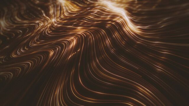 Gold Streaming Lines Background/ Animation of an abstract background of flowing and streaming light strings with depth of field