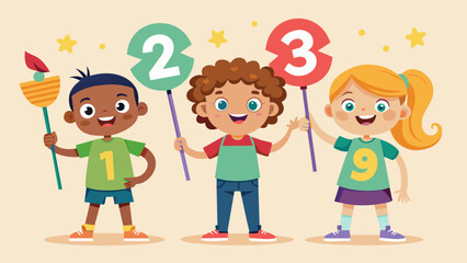 kids holding numbers on the stick illustration