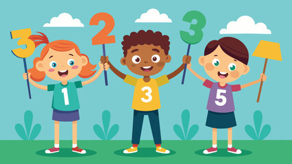 kids holding numbers on the stick illustration