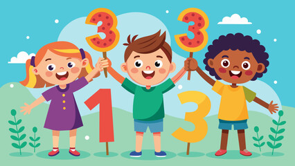 kids holding numbers on the stick illustration