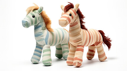 Huggable Happiness - Adorable Horse Plush Doll with Stripes, Stuffed Animal Toy Isolated on White Background