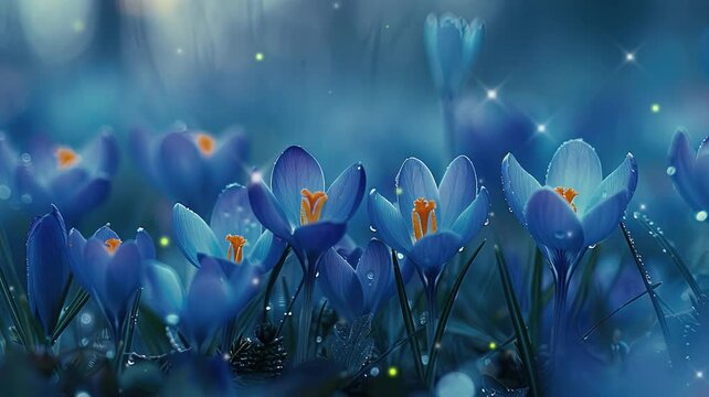 video background of blue flowers in spring