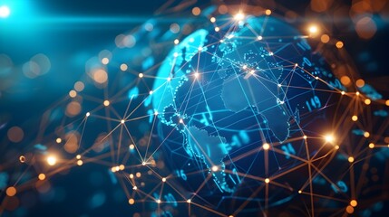 Naklejka na ściany i meble Futuristic Digital Connections:Stylish CGI World Globe in Blue,Symbolizing Human Connectivity and Global Information Exchange