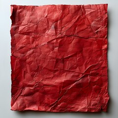 Red crumpled paper top view on white background with shadow. Red old paper texture
