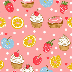 Bakery, Cakes, dessert, pastries seamless pattern..Vintage food sweet elements background for menu, cafe shop