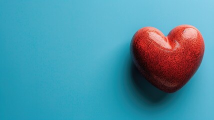 A textured red heart object is centered on a solid blue background, conveying simple, vibrant representation of love.