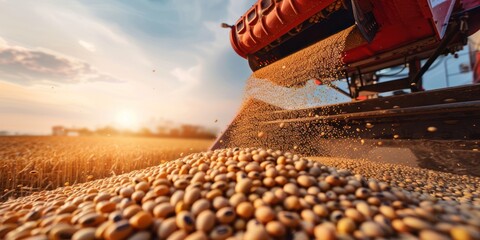Pouring soy bean into tractor trailer 