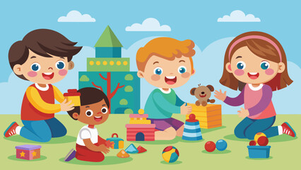 kids playing with toys a vector illustration of k 