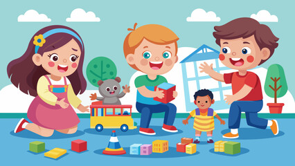 kids playing with toys a vector illustration of k 
