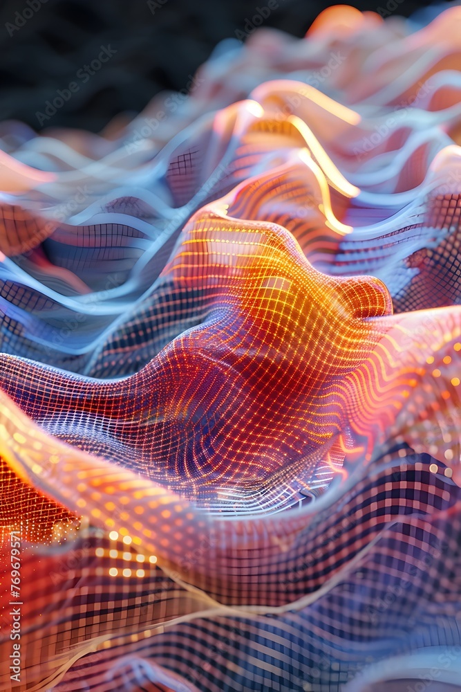 Wall mural Mesmerizing Fluid Waves of Luminous Energy in a Surreal Digital Landscape