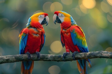Two Colorful Parrots Sitting on a Branch