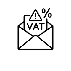 VAT icon. Black line payment. Vat receipt in envelope. Data analysis, paperwork, financial research, reports. Calculation tax government, state. Flat design vector illustration.