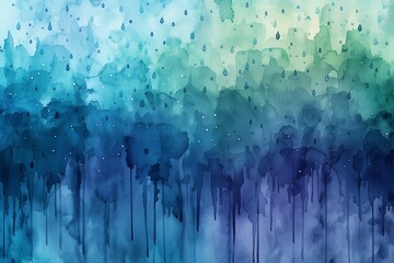 Vibrant watercolor blending depicting gentle rain on textured paper - obrazy, fototapety, plakaty