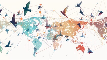 Birds Flying Around World Map