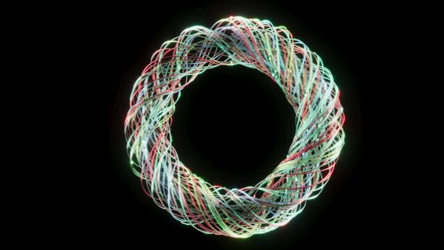 A long exposure shot capturing colorful light trails in a circular pattern on a black back 4k