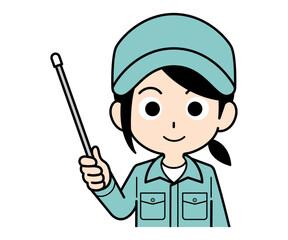 指し棒を持つ作業員の女性